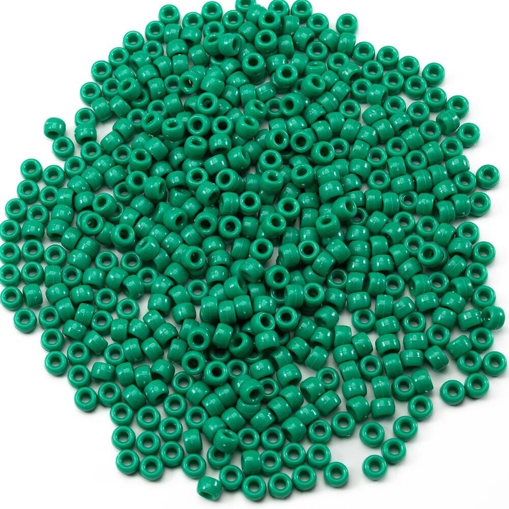 1000 Pcs Acrylic Green Pony Beads 6x9mm Green Kandi Beads Bulk for Friendship Br